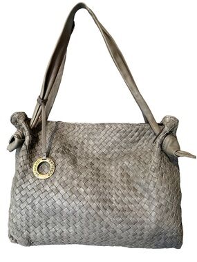 Saraceno Bellagio Woven Leather Shoulder Bag Purse Gray Slouchy Made in Italy